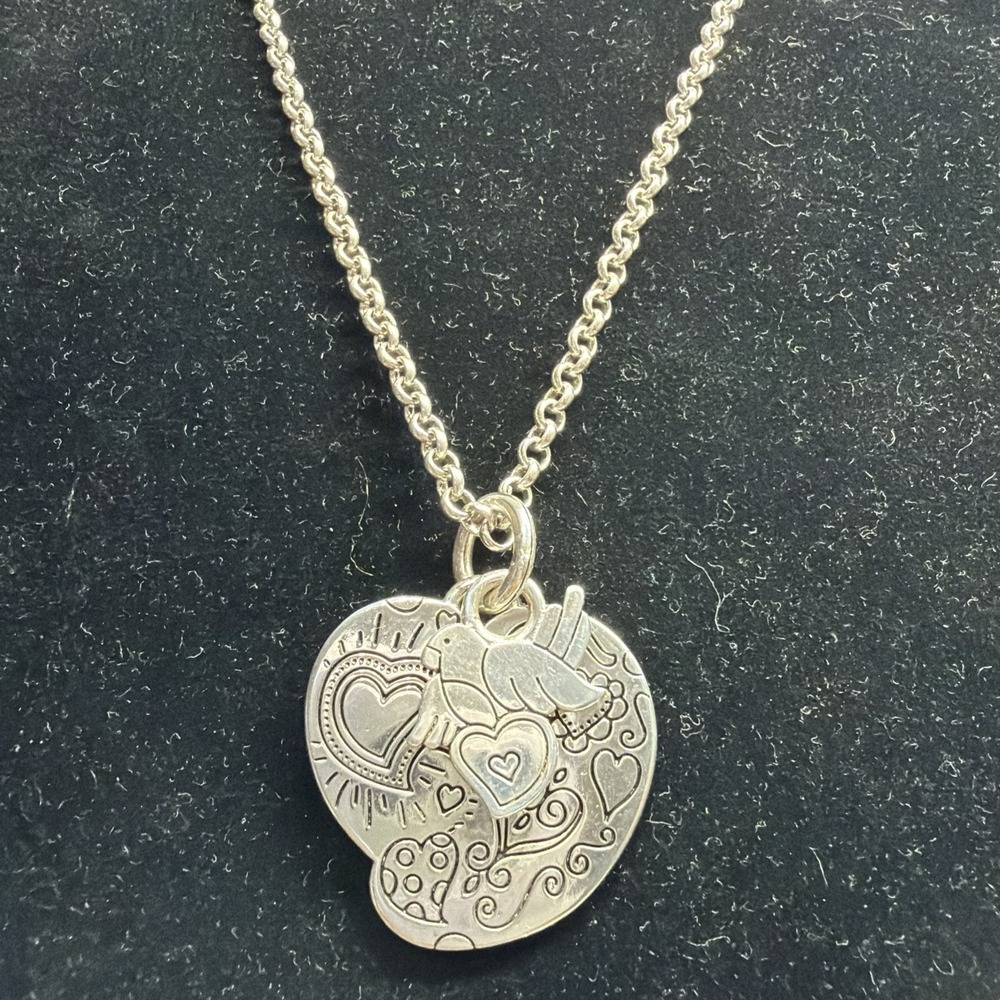 Brighton EXPRESSIONS Heart Charm Retired Bird Necklace Reversible 27”
